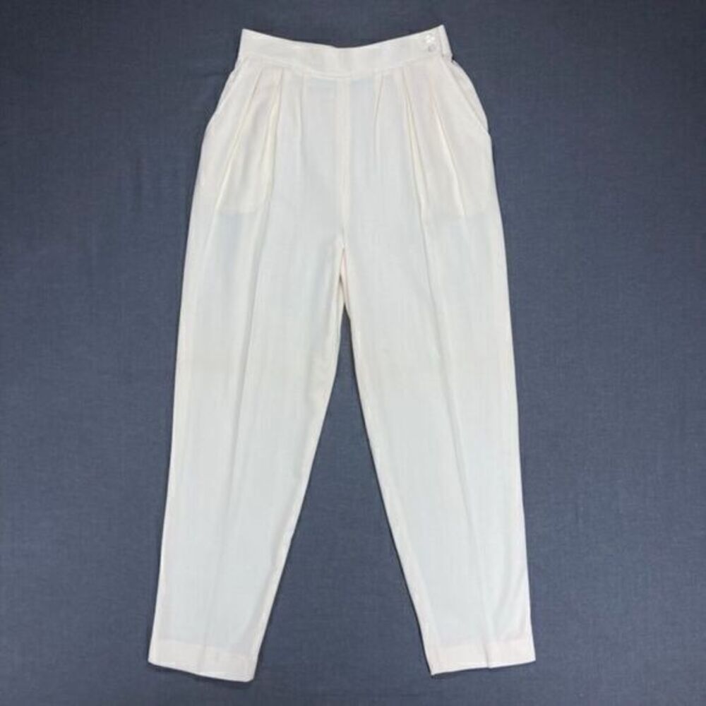 VTG Evan Picone Pants Womens M Ivory Pleated Side Button 80's Old Money Business